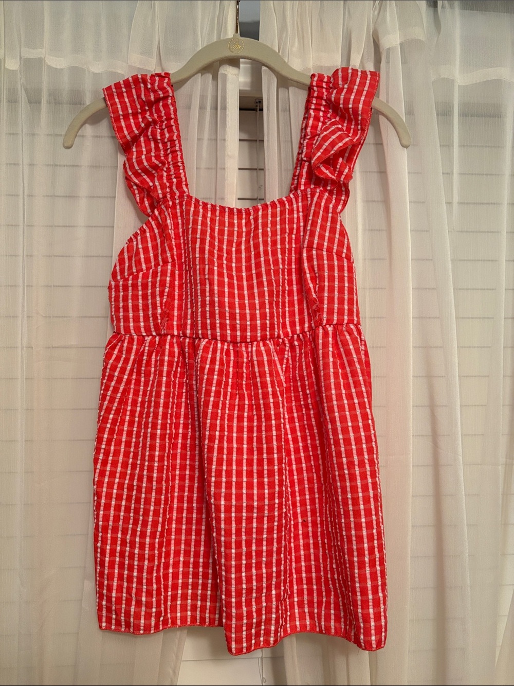 Orange Fars, boutique brand.  Red White Striped Ruffle-Shoulder Sundress